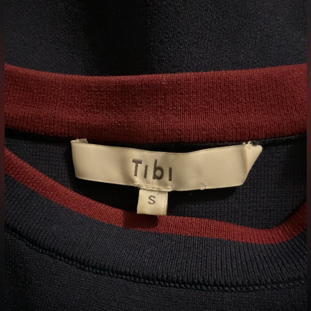 Tibi Navy Crewneck Sweater with Burgundy Trim - Picture 3 of 6